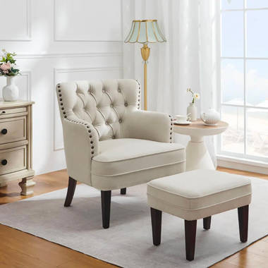 White chair discount and ottoman set